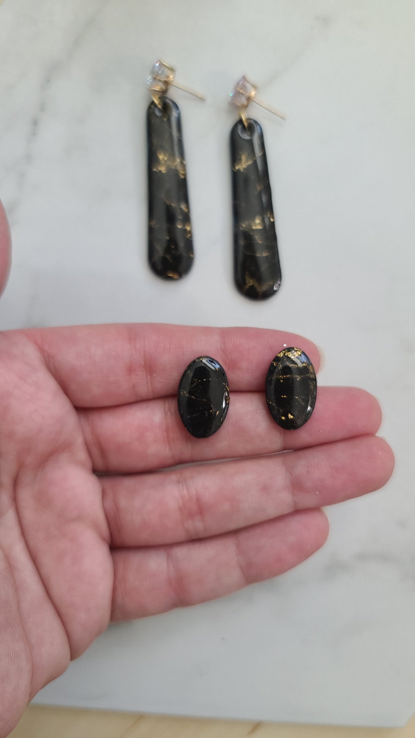 Black and Gold marbled stud earrings