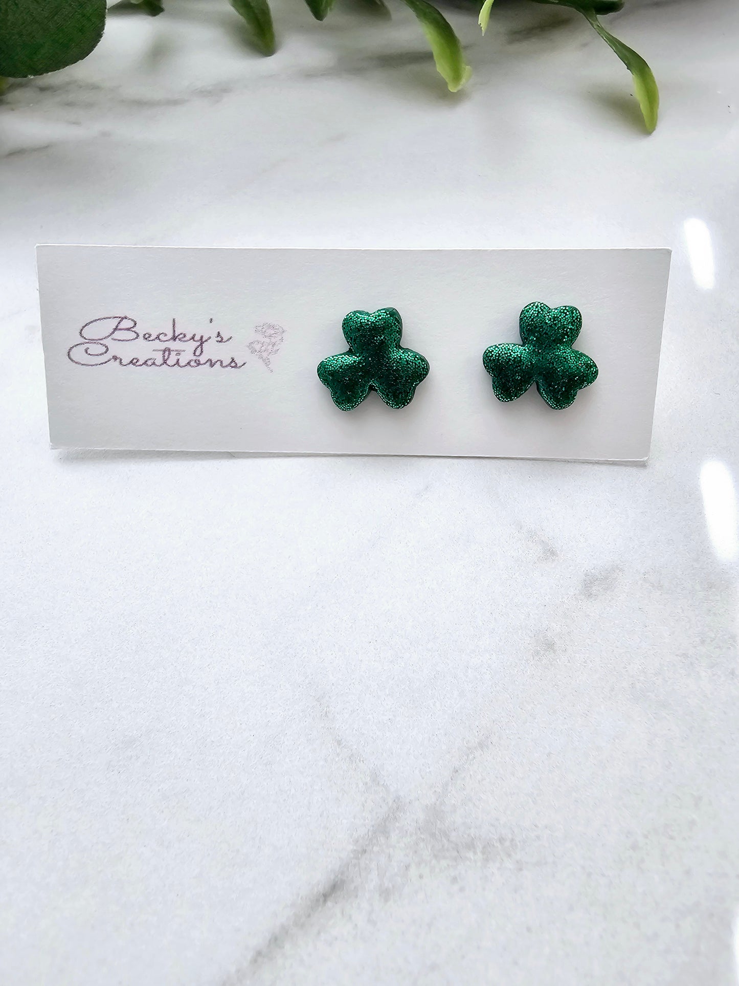 Glitter shamrock stud earrings