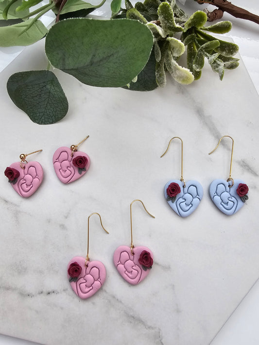 Mother and baby heart earrings