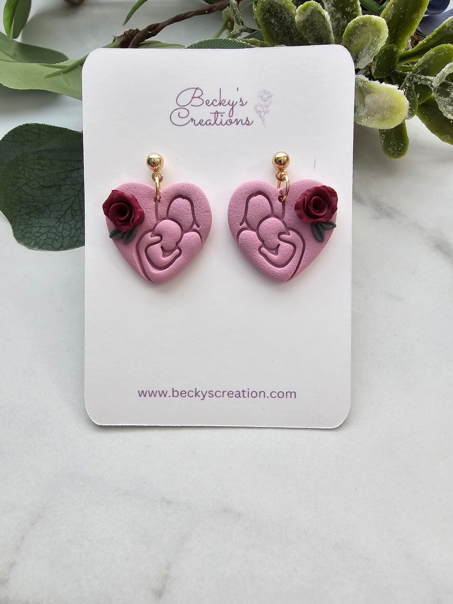 Mother and baby heart earrings