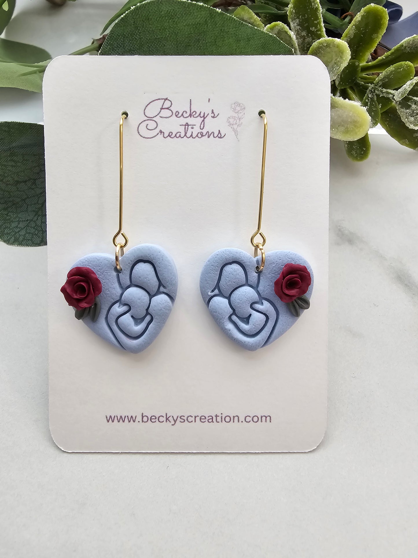 Mother and baby heart earrings