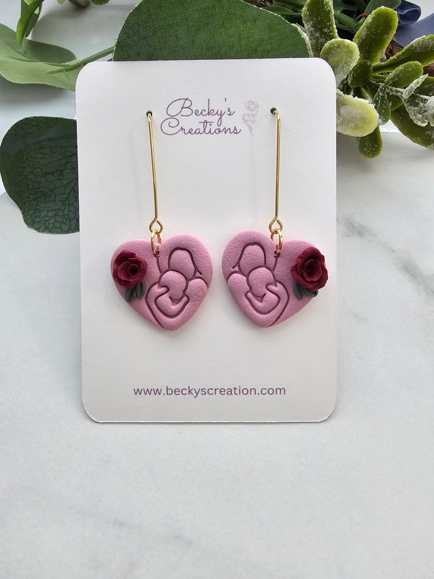 Mother and baby heart earrings