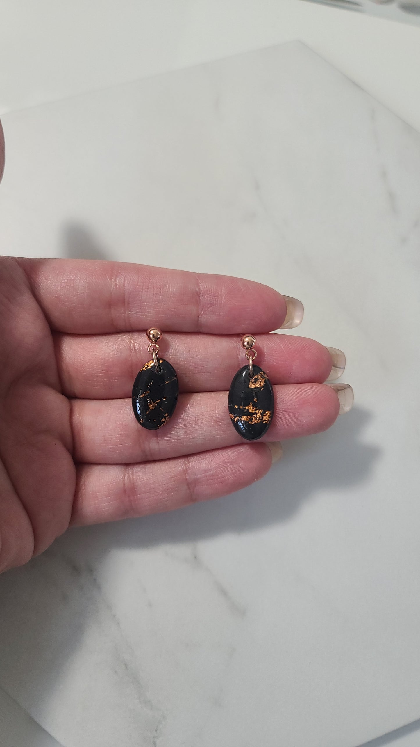 Black and Rose Gold marble earrings