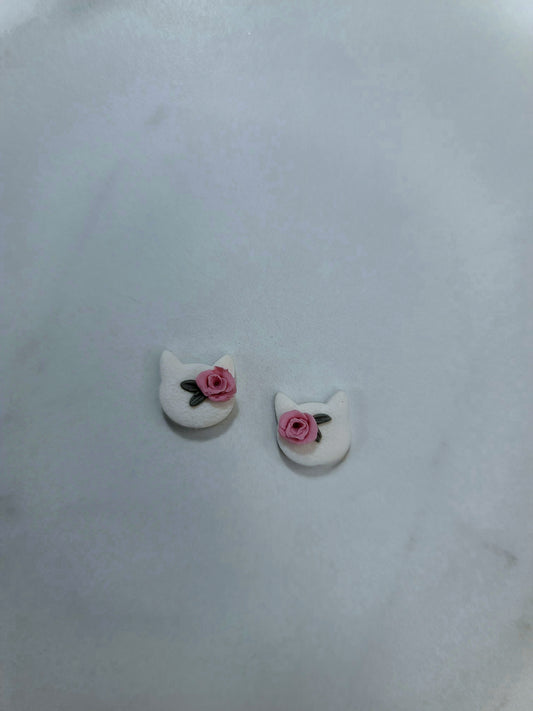 Cat floral stud earrings