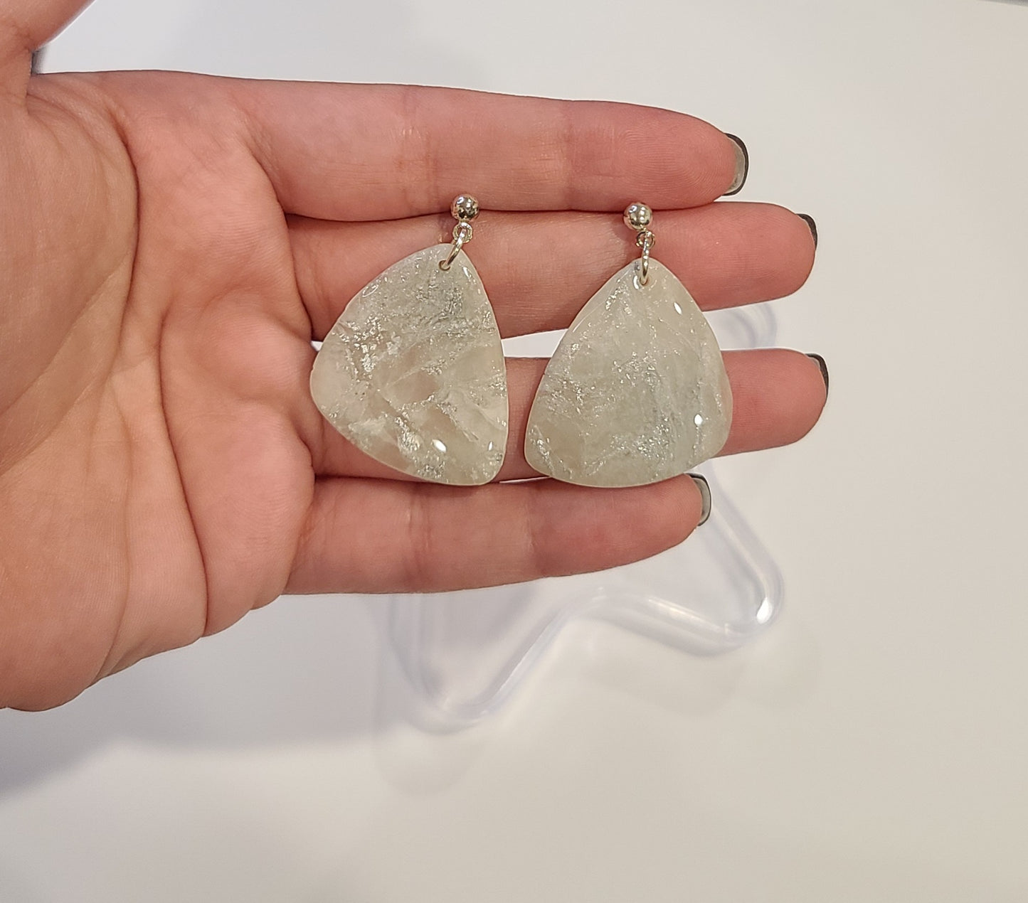 Silver translucent marble earrings