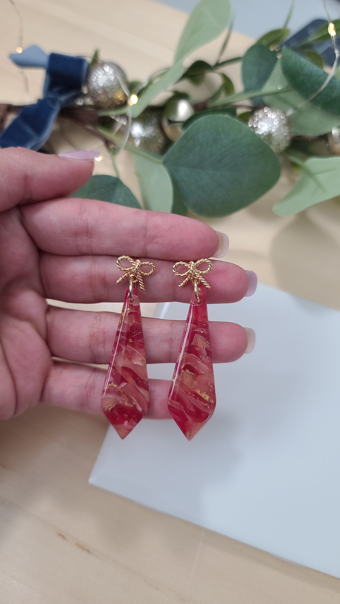 Red marble earrings