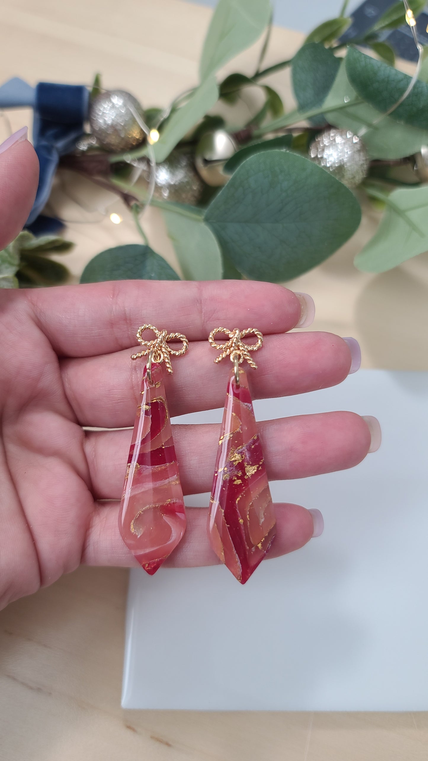 Red Faux Agate earrings