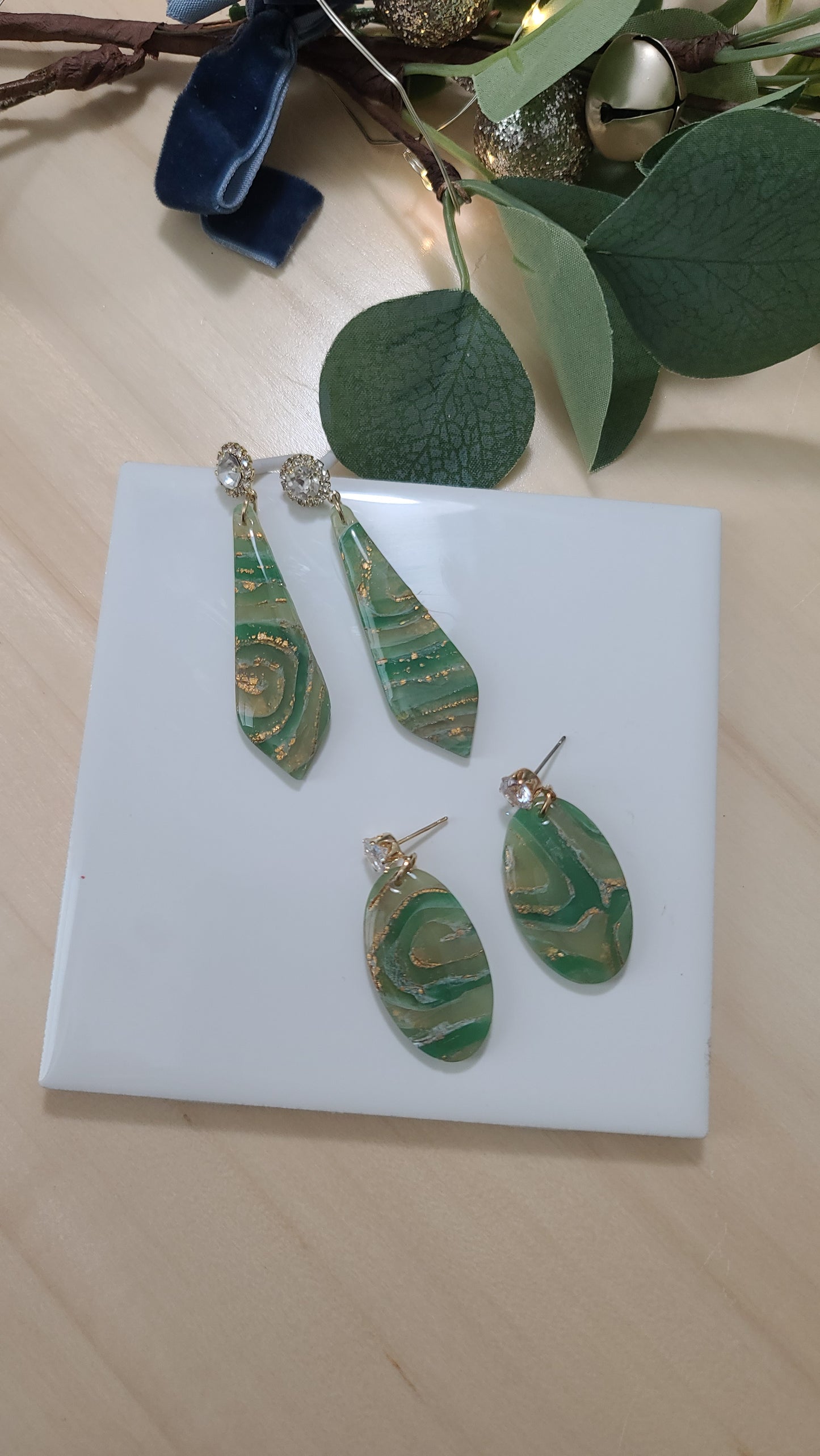 Green Faux agate earrings