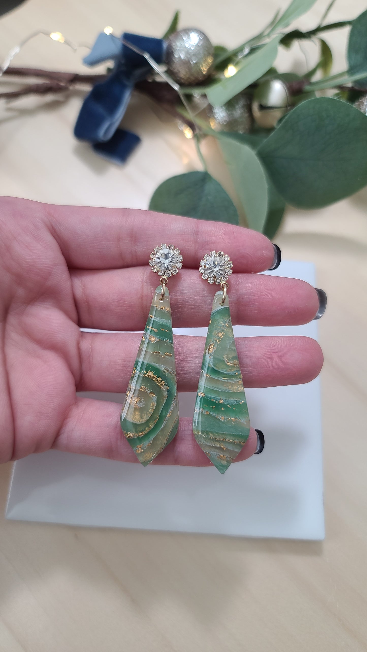 Green Faux agate earrings