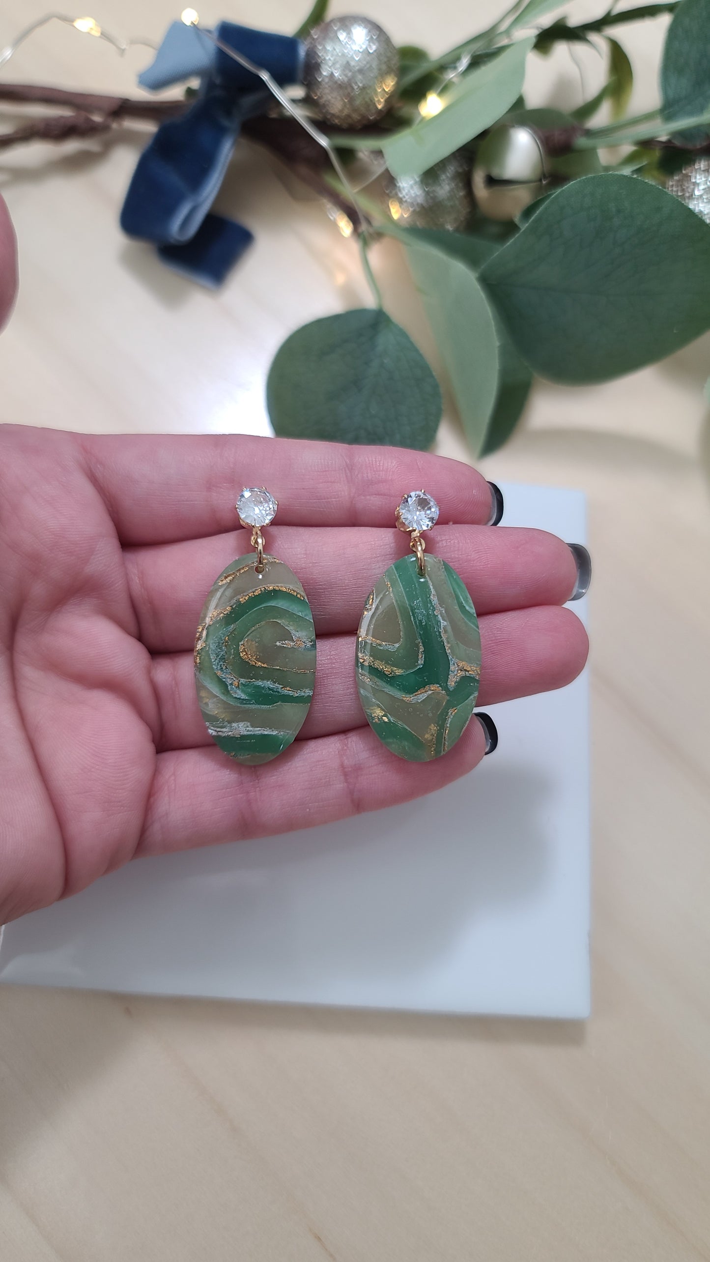 Green Faux agate earrings