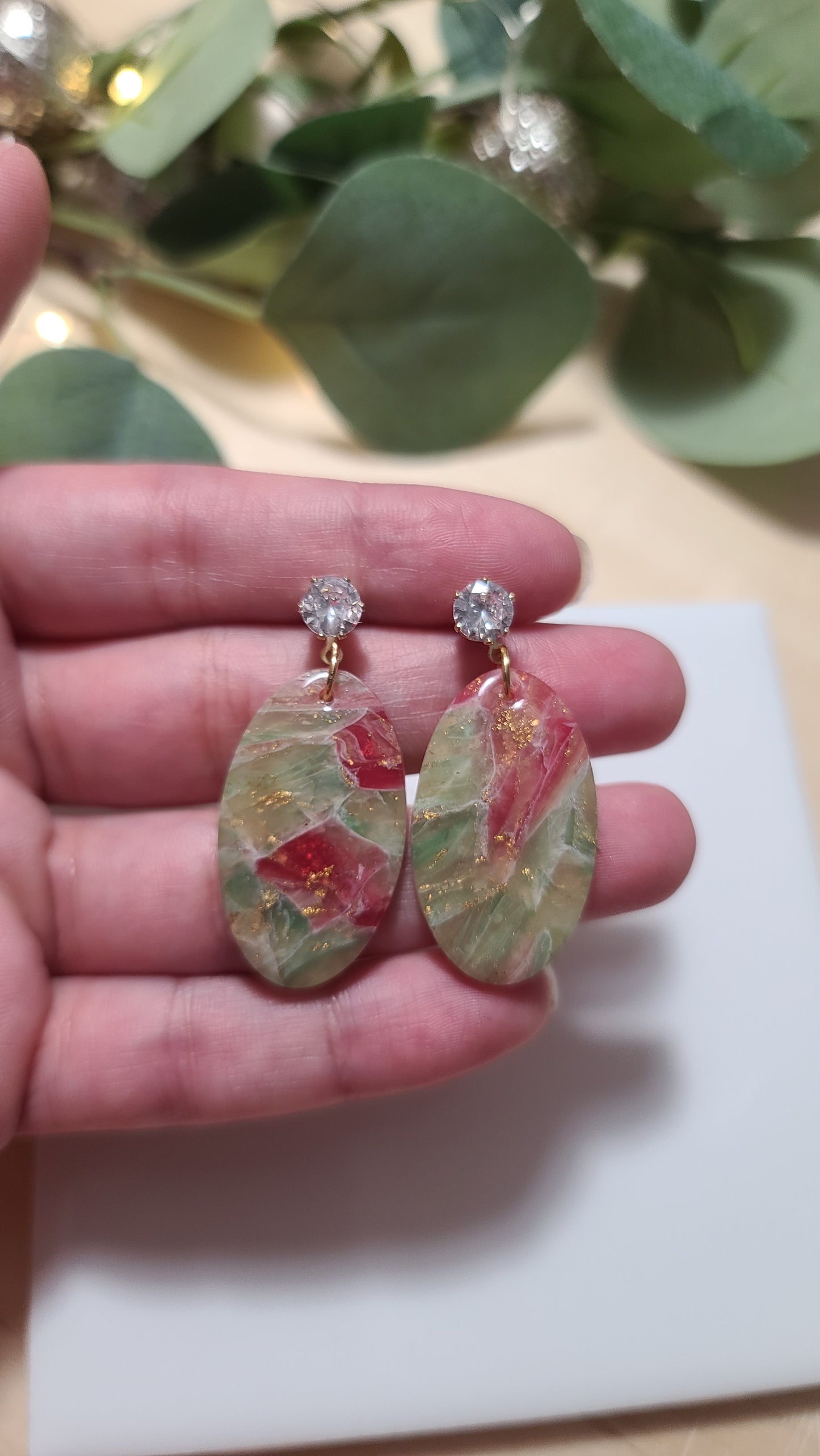 Red & Green Marble earrings