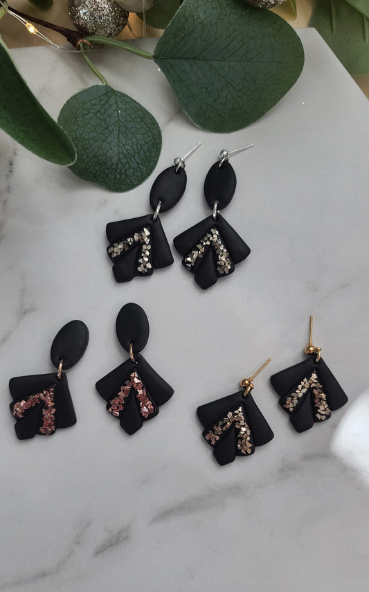 Black and Rose Gold Stud dangle earrings