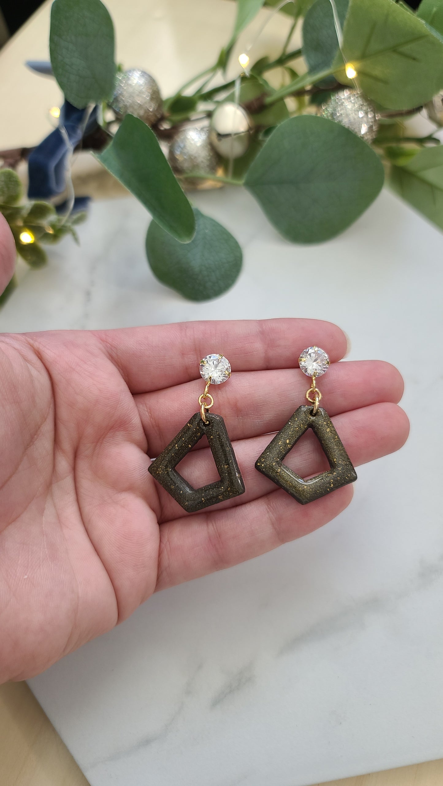 Diamond shaped Black and Gold earrings