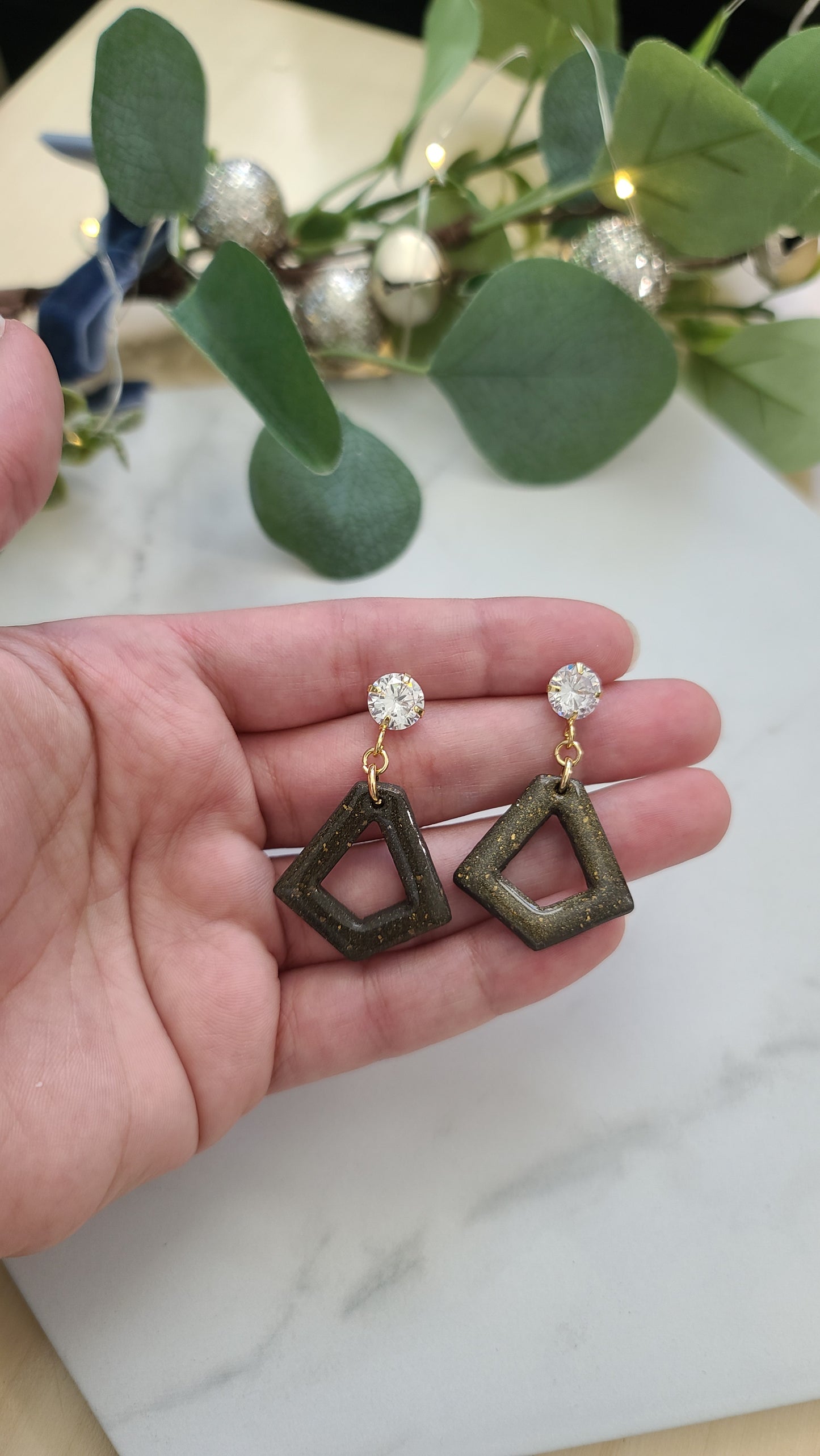 Diamond shaped Black and Gold earrings