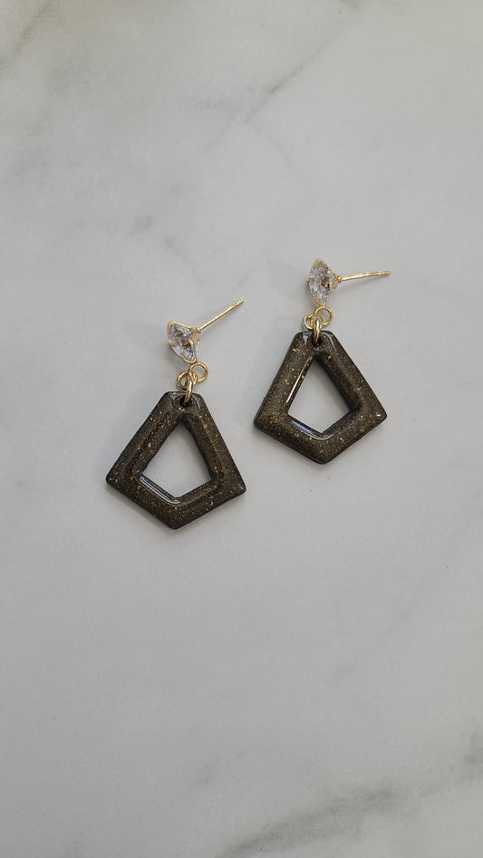 Diamond shaped Black and Gold earrings