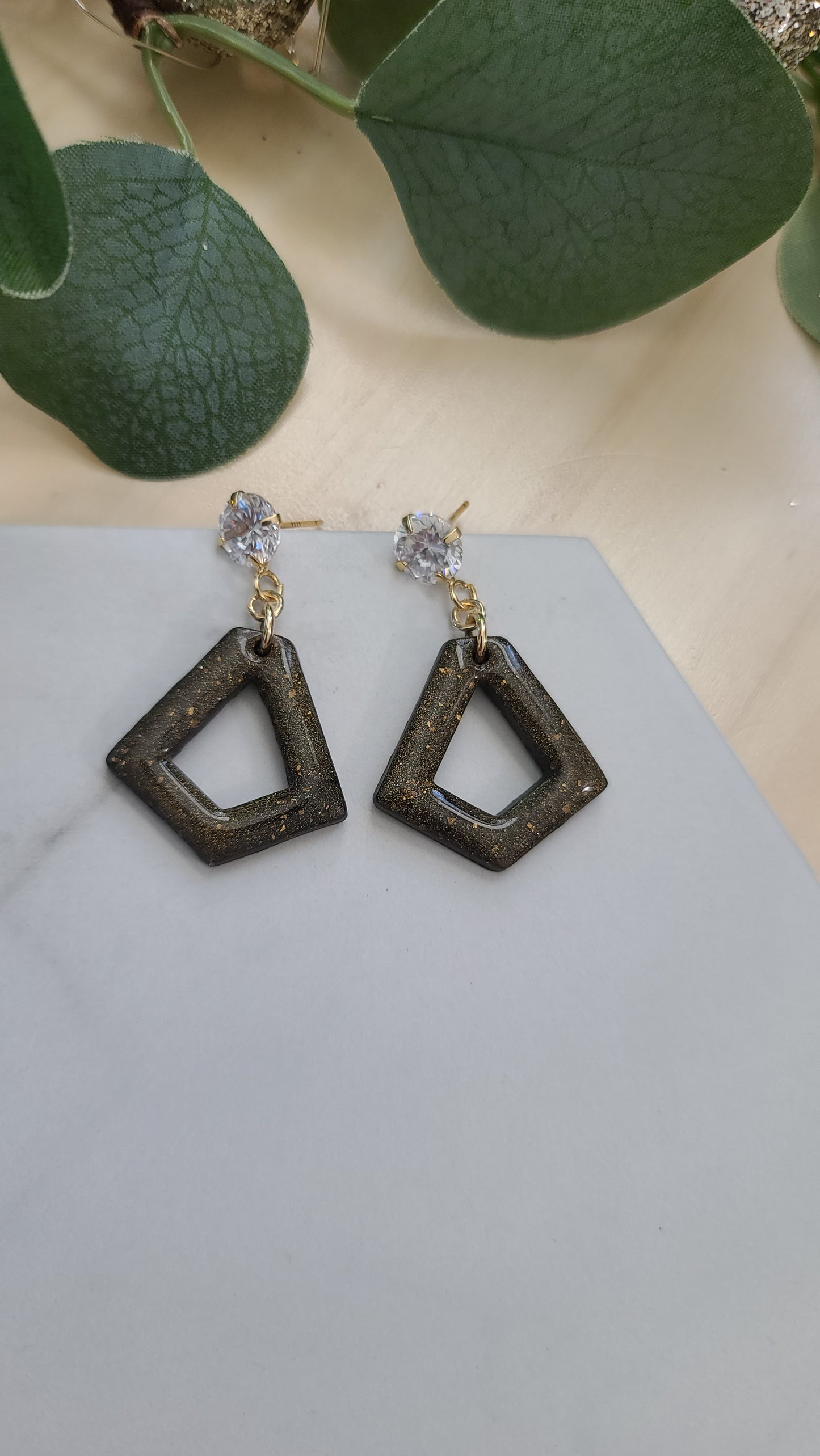 Diamond shaped Black and Gold earrings