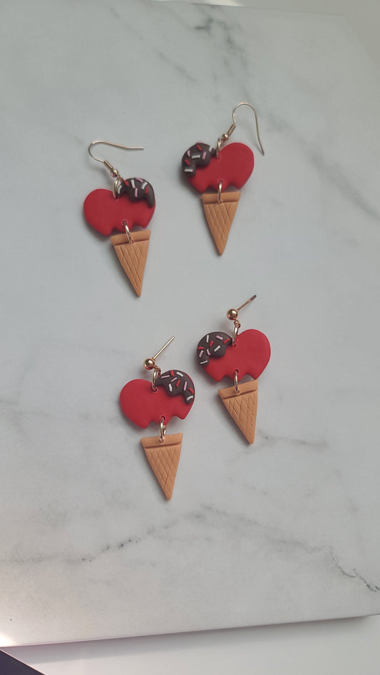 Valentines Ice cream heart earrings