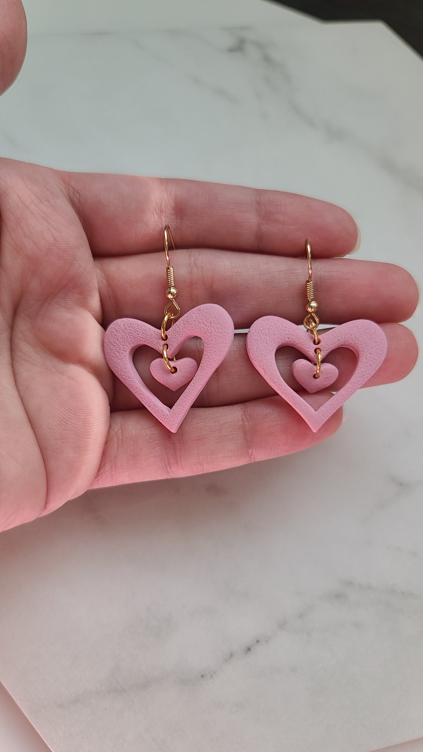 Double heart dangle earrings