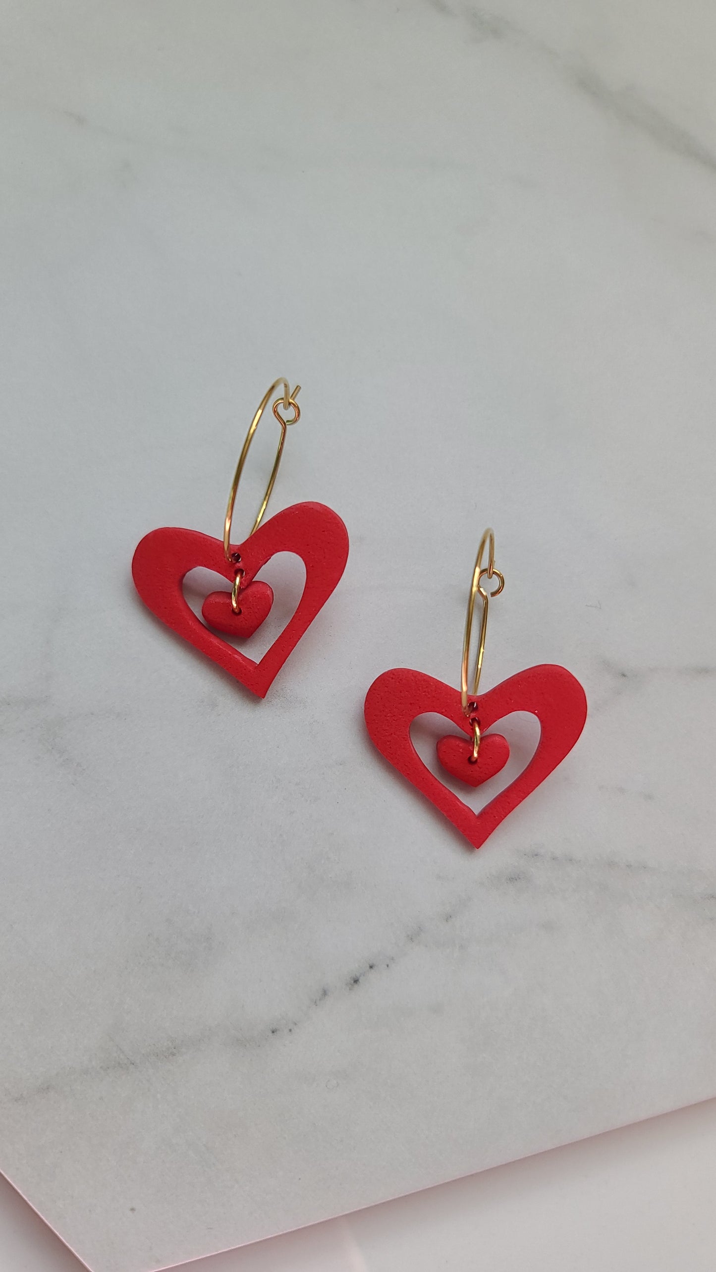 Double heart dangle earrings