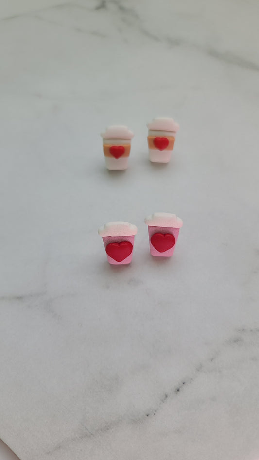 Valentines coffee cup studs earrings