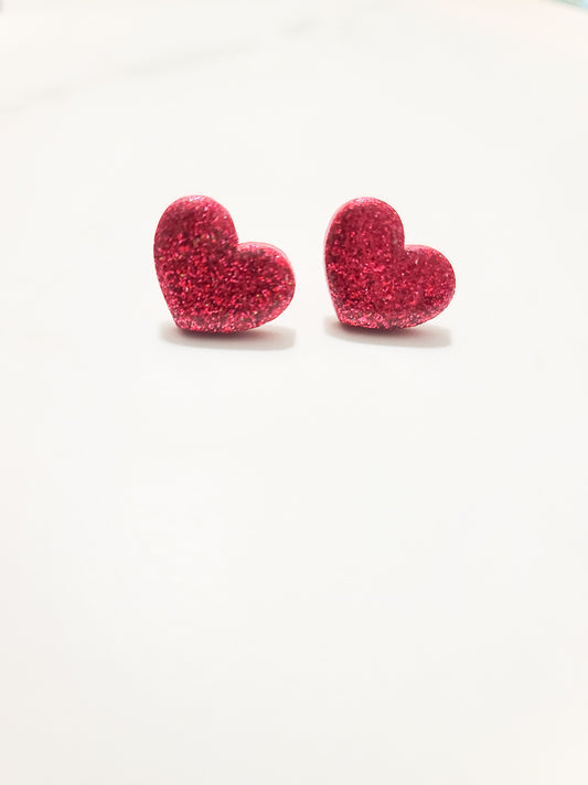 Glitter heart stud earrings