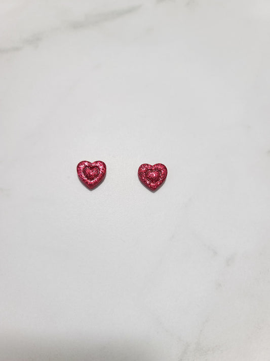 Glitter mini heart stud earrings