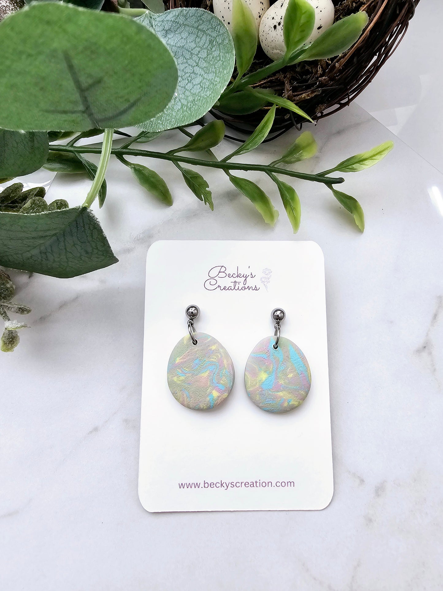 Marble egg earrings