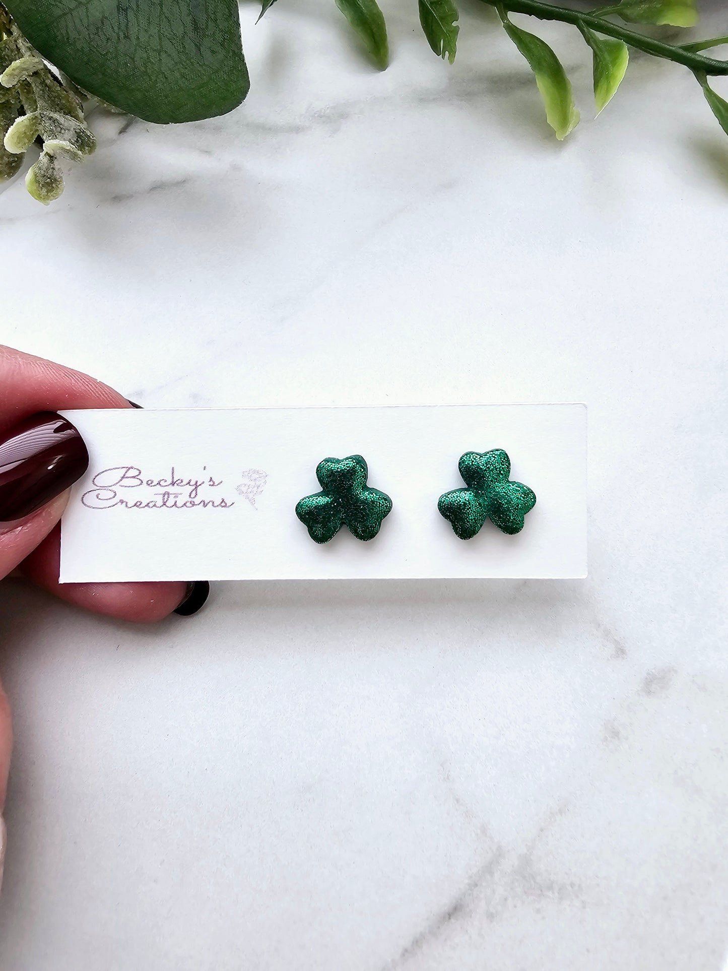 Glitter shamrock stud earrings