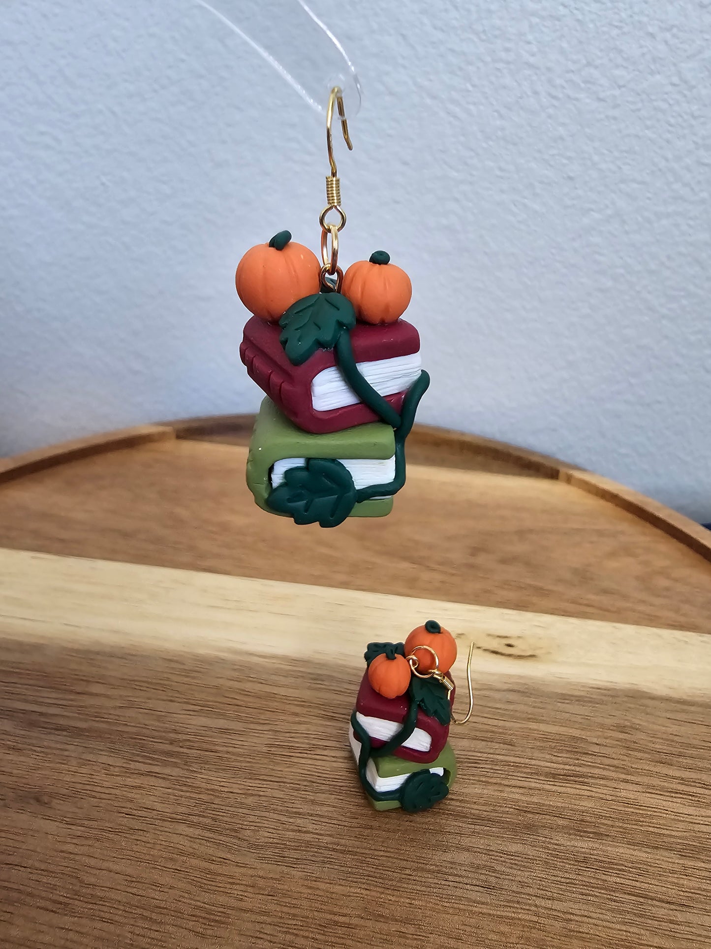 Pumpkin fall book stack earrings