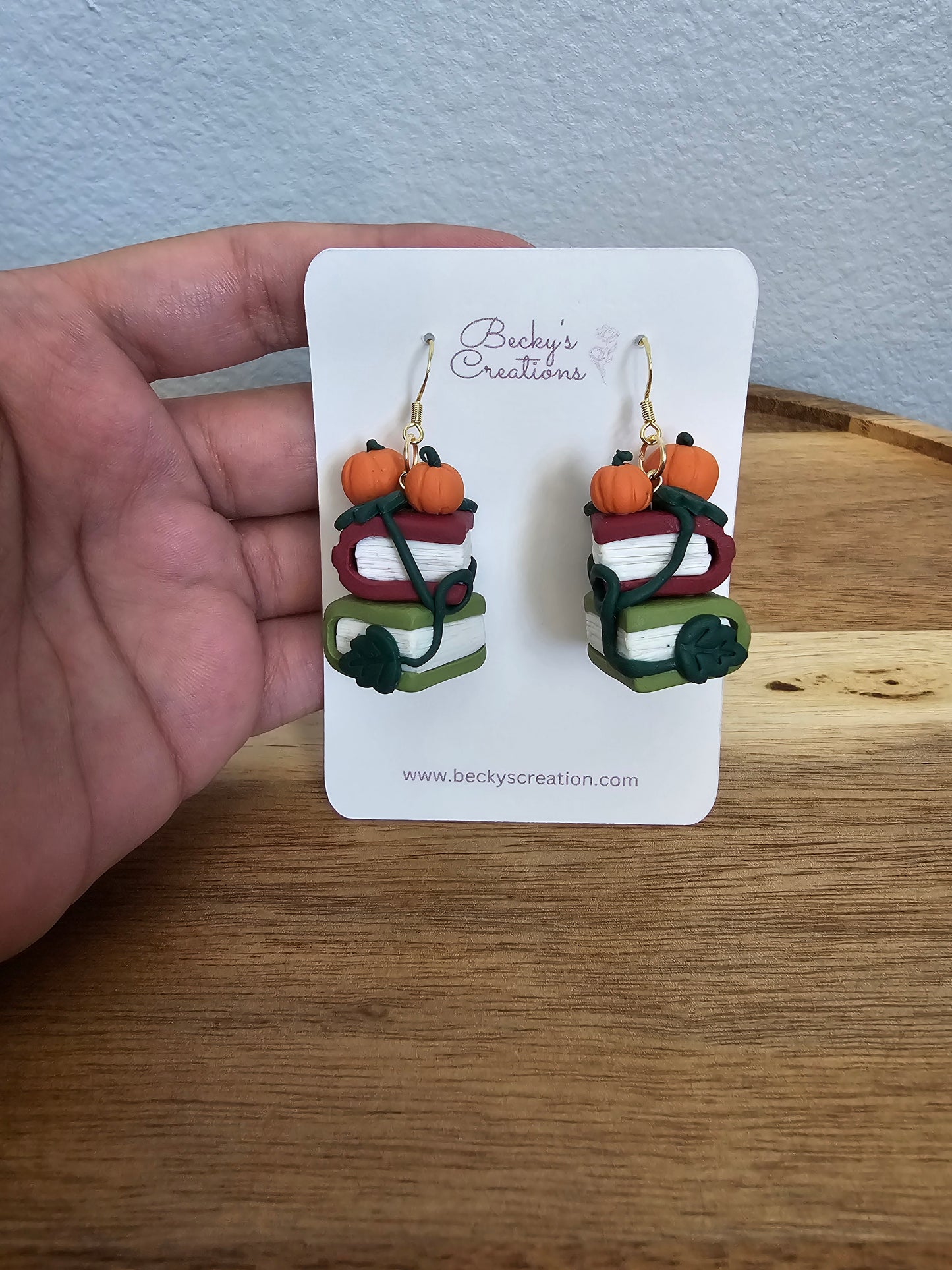 Pumpkin fall book stack earrings