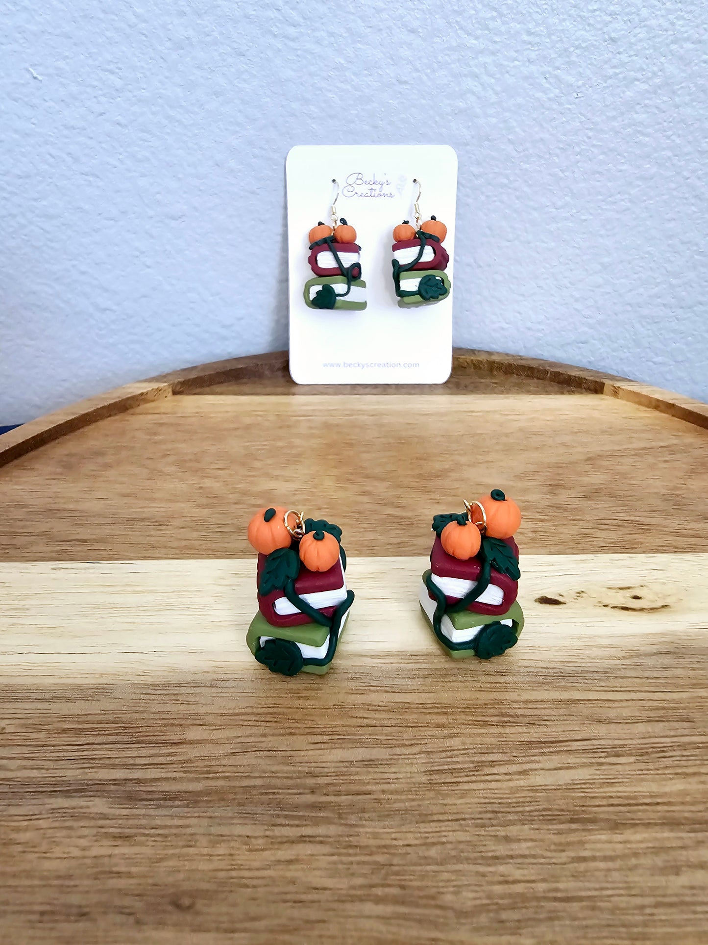 Pumpkin fall book stack earrings