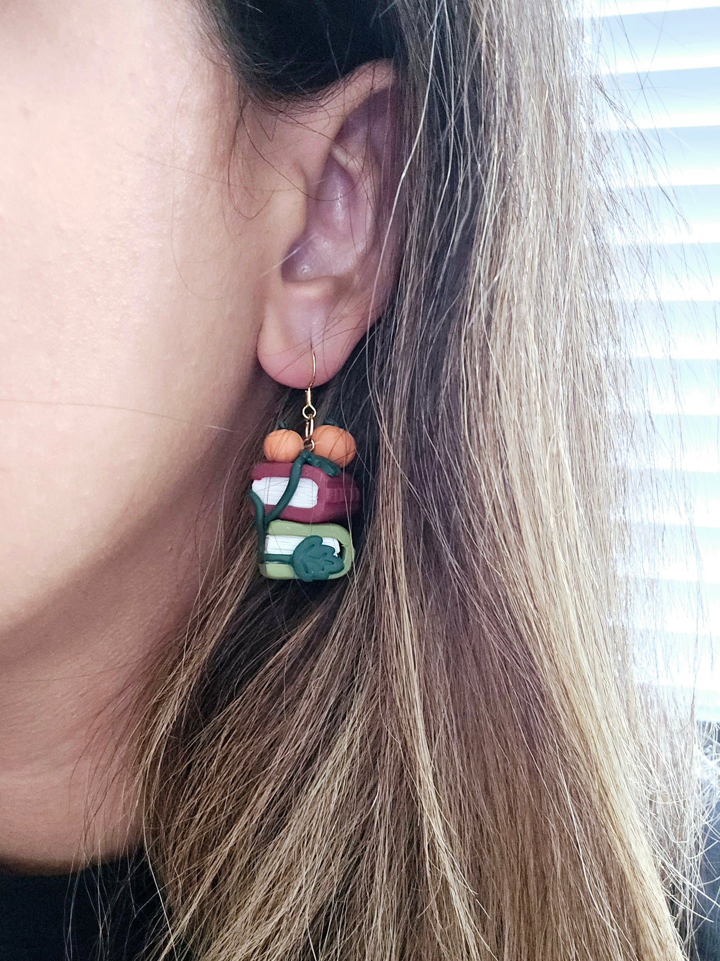 Pumpkin fall book stack earrings