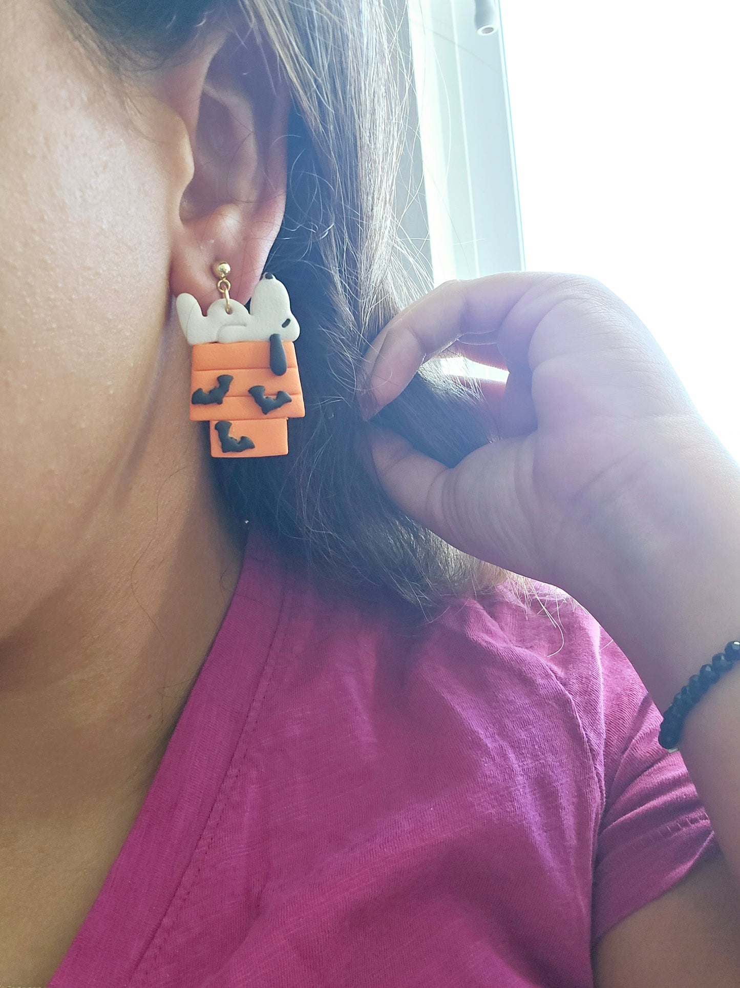 Dog and Halloween house earrings