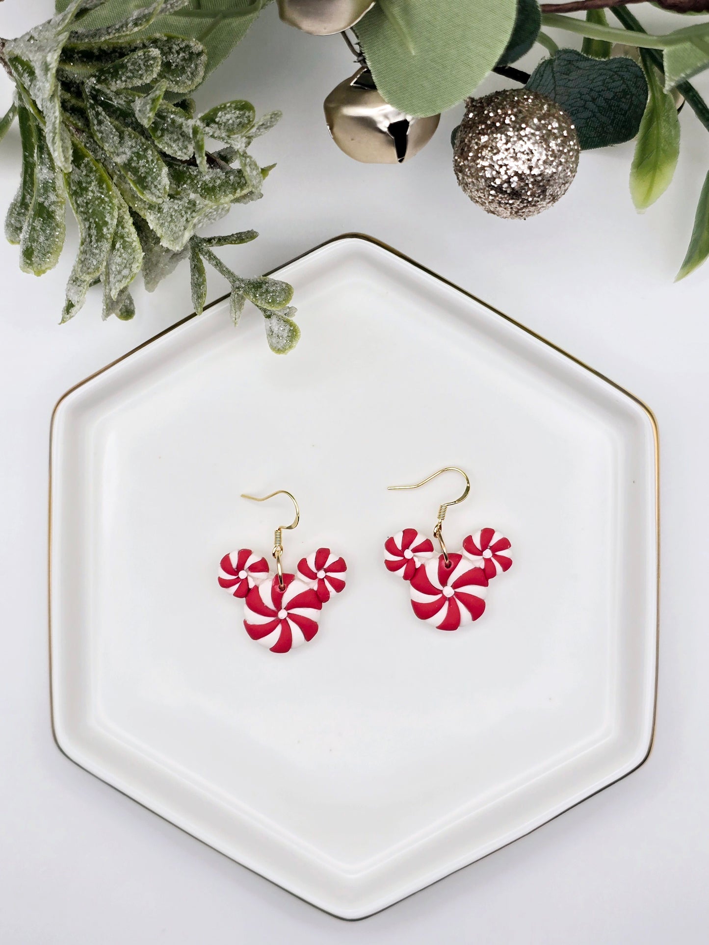 Peppermint mouse Christmas earrings