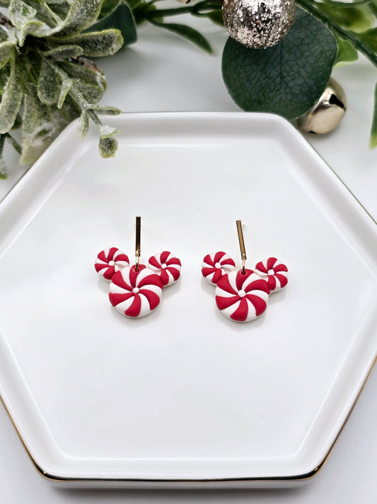 Peppermint mouse Christmas earrings