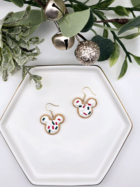 Christmas mouse cookie earrings