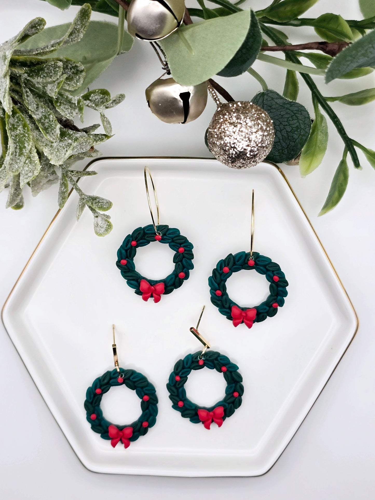 Christmas wreath earrings