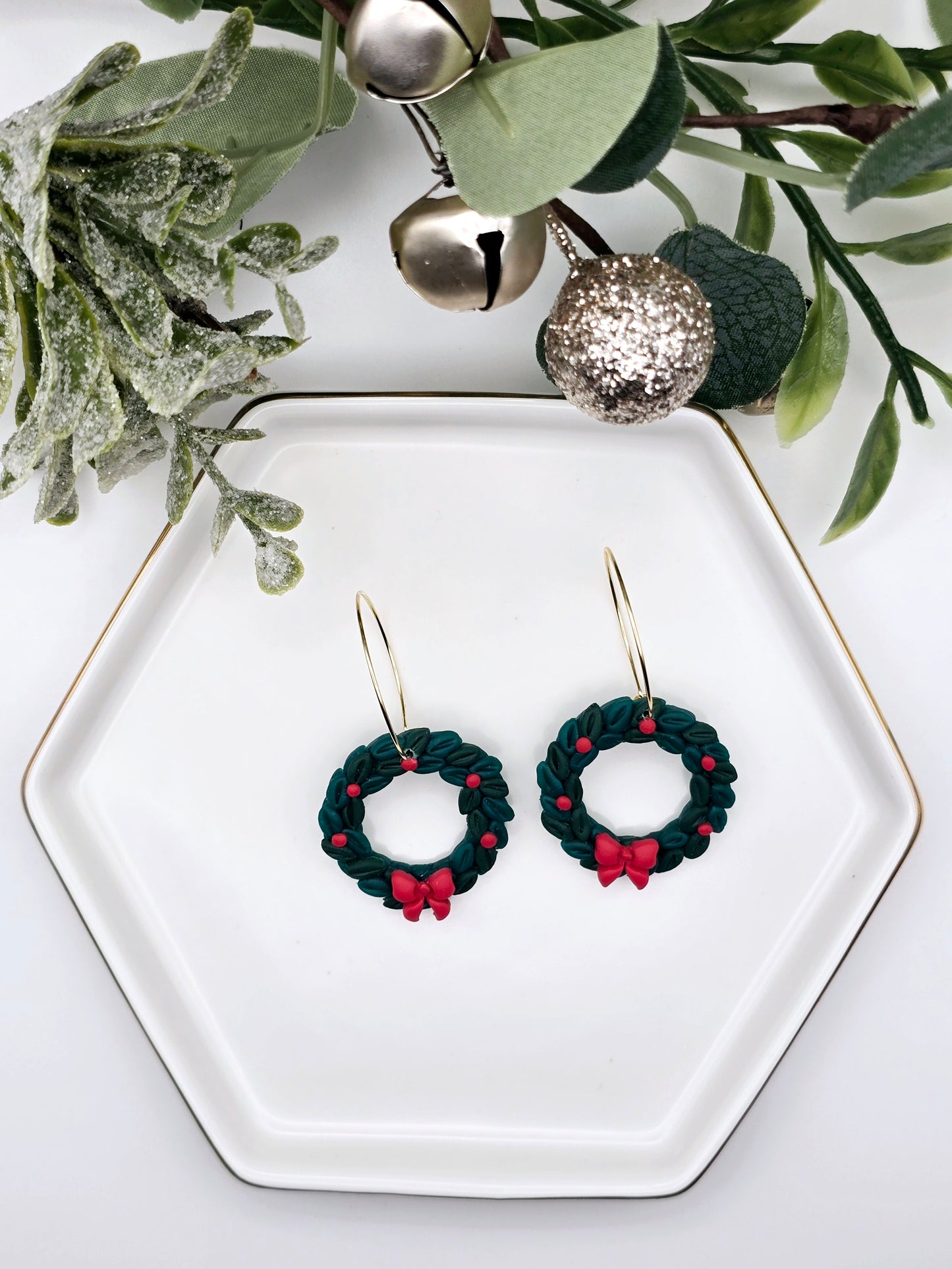 Christmas wreath earrings