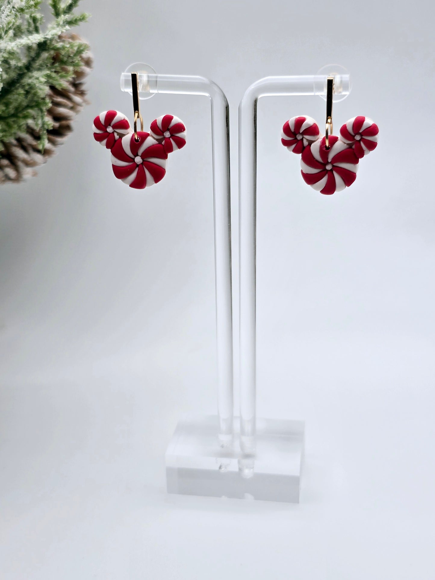 Peppermint mouse Christmas earrings