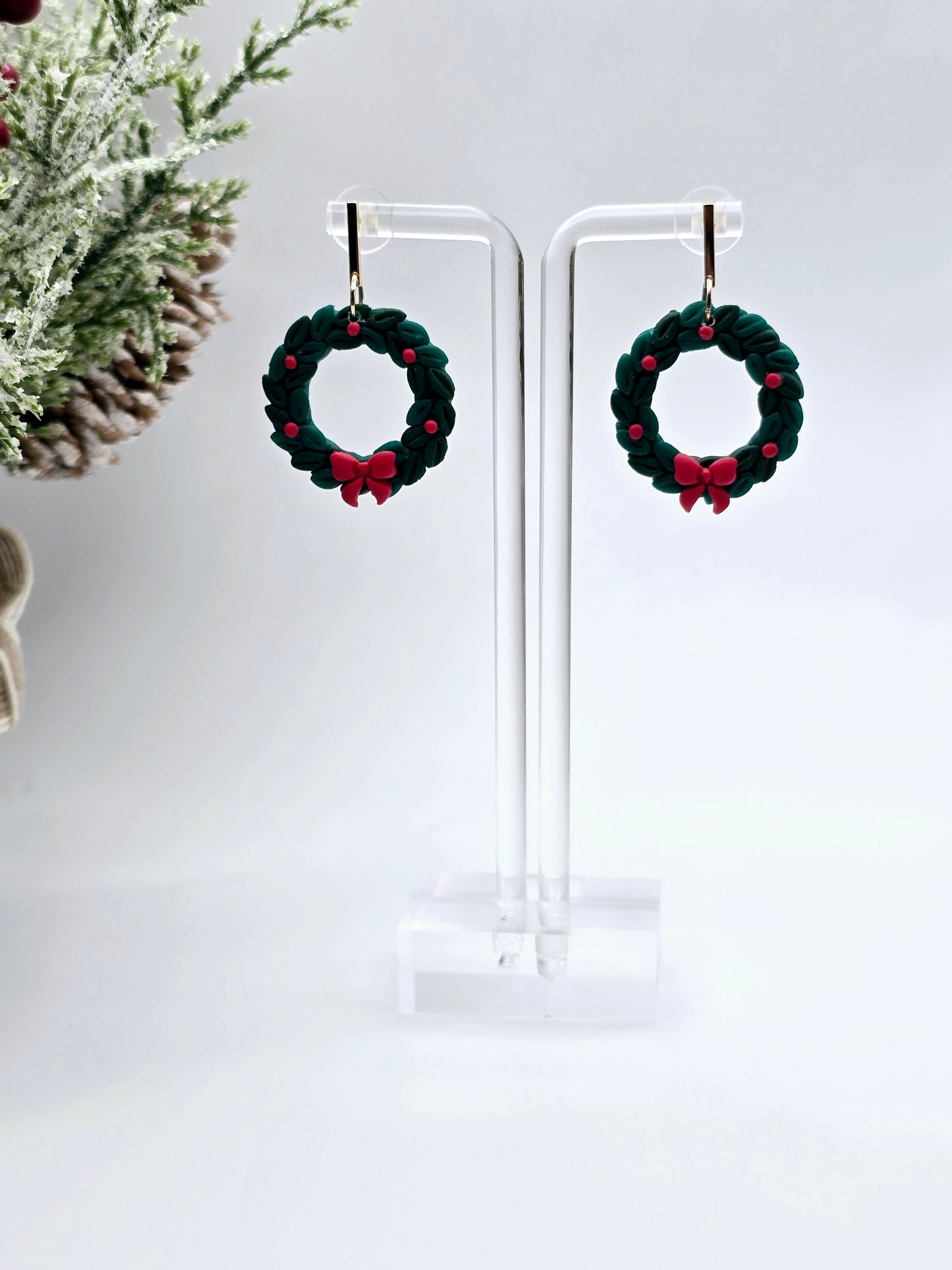 Christmas wreath earrings