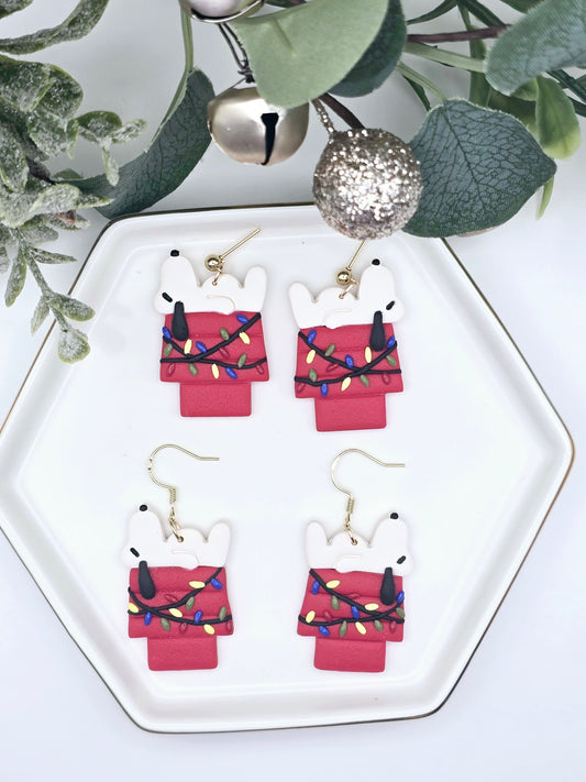 Dog house Christmas earrings