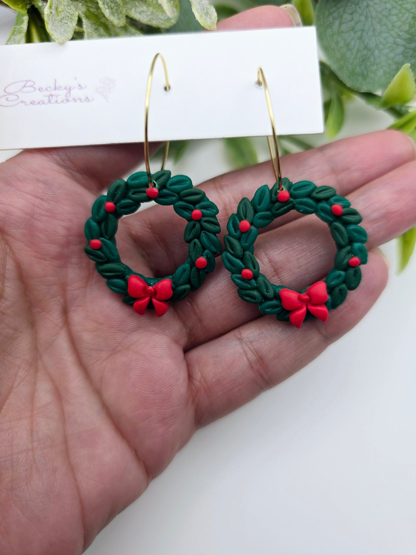 Christmas wreath earrings