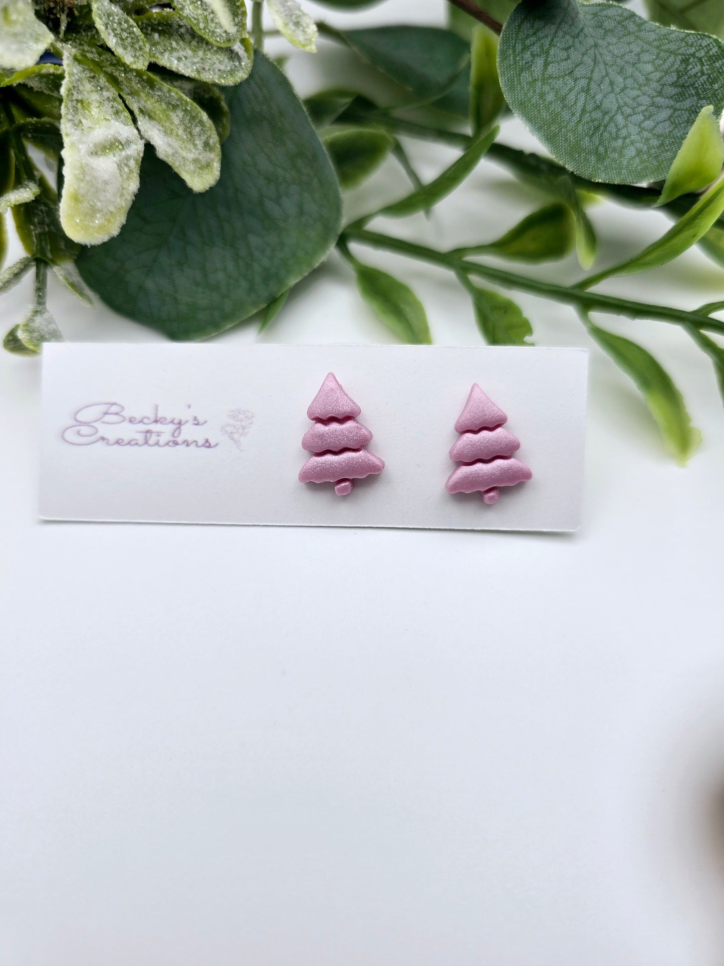 Pink christmas tree studs