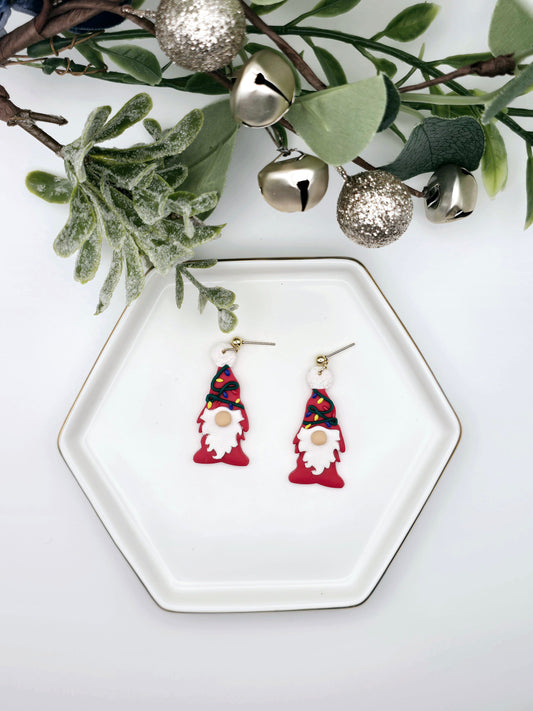 Christmas lights gnome earrings