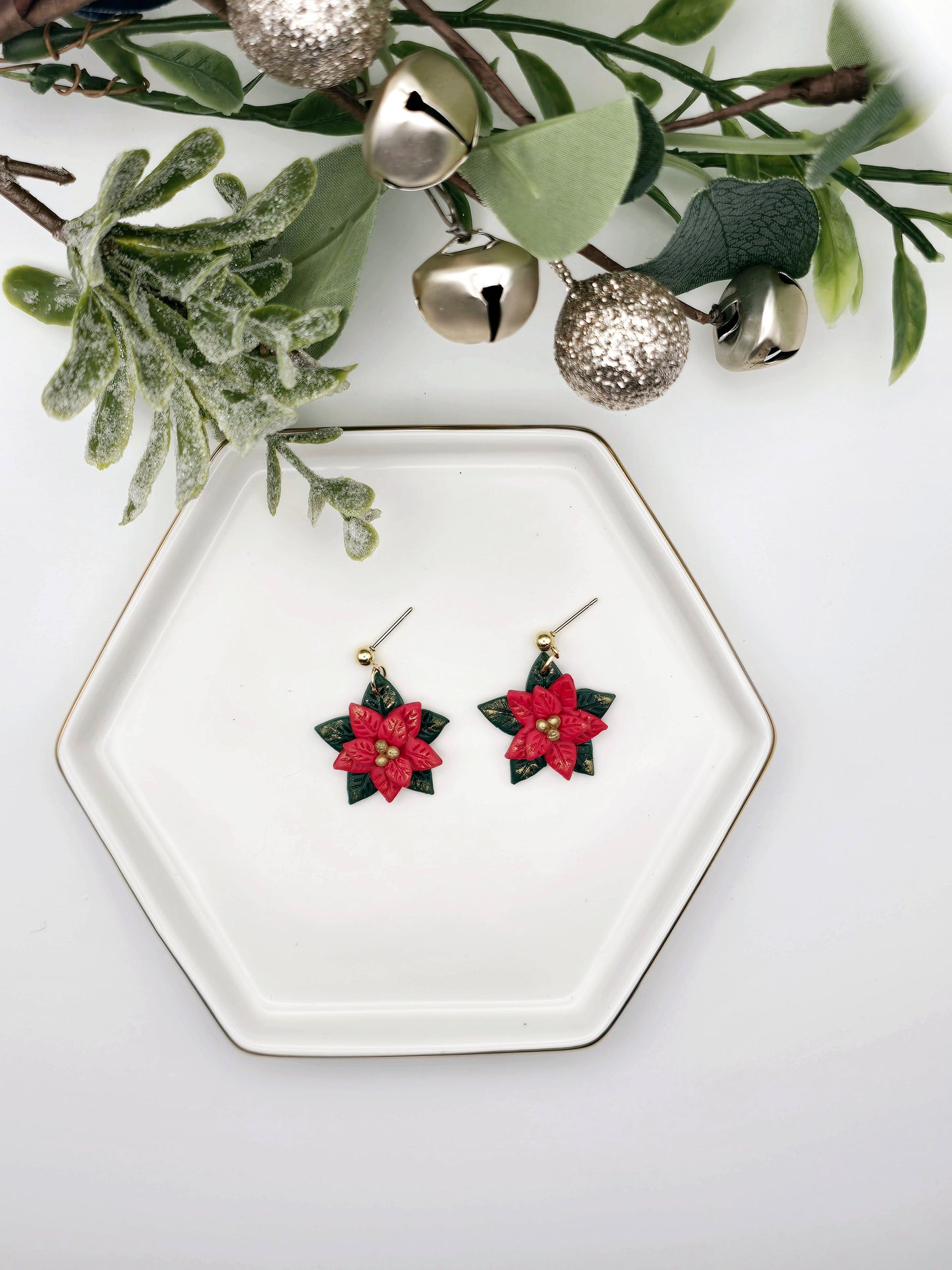 Red and Gold Poinsettia earrings