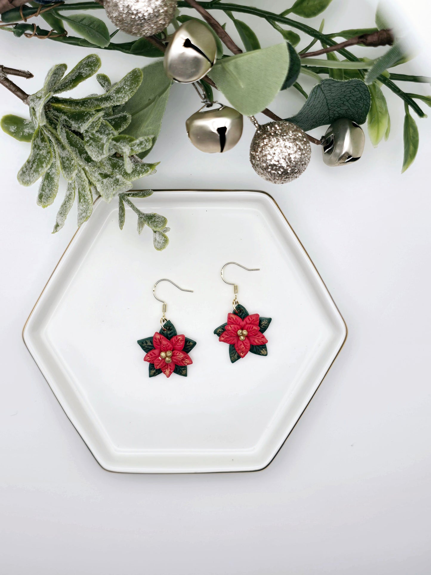 Red and Gold Poinsettia earrings