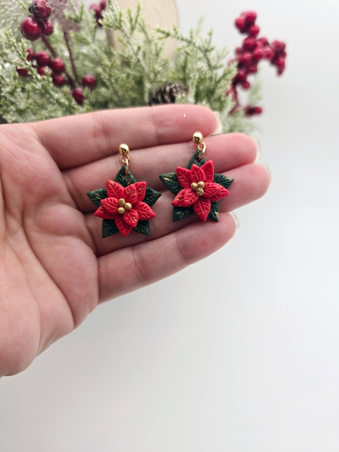 Red and Gold Poinsettia earrings