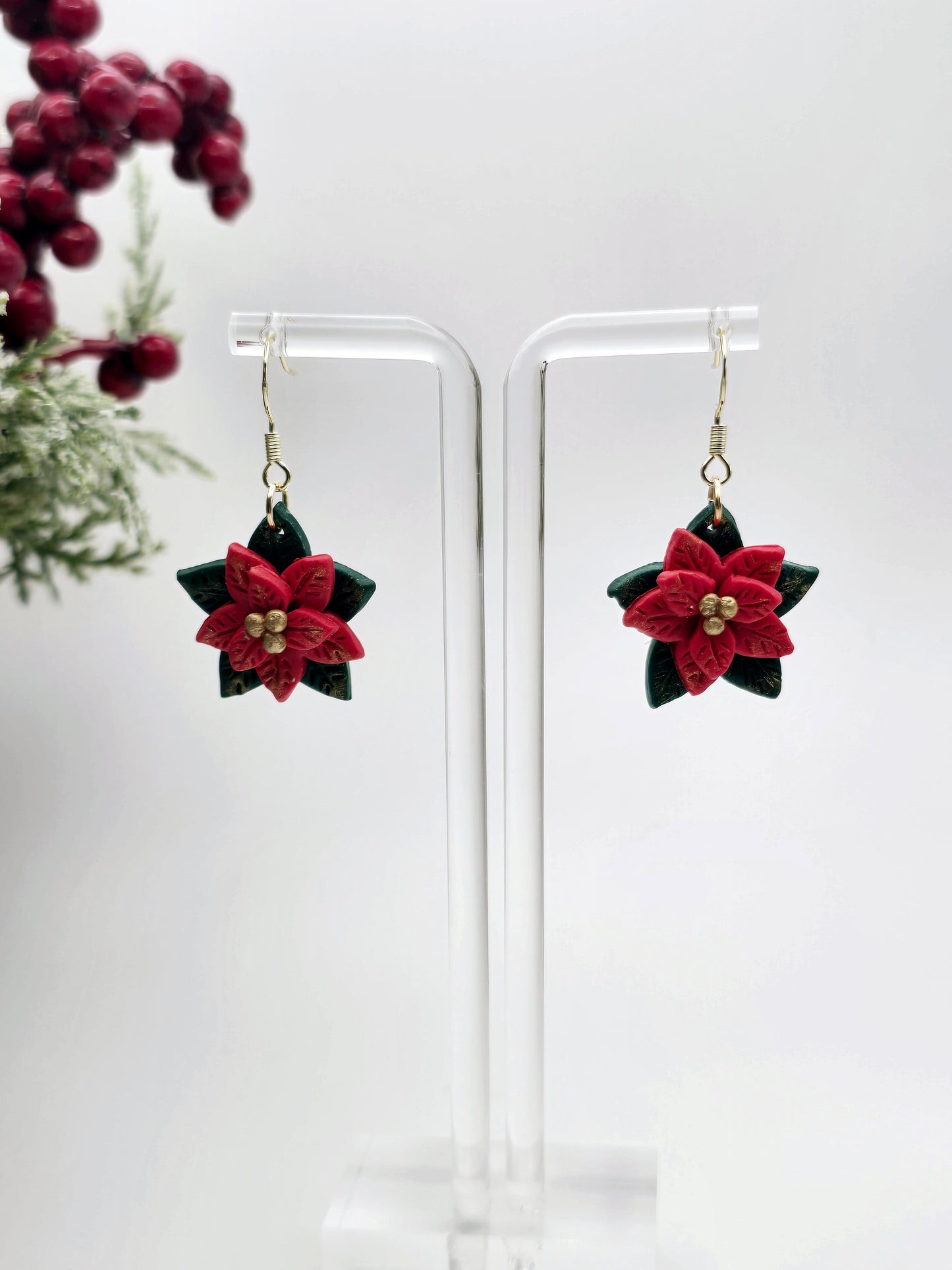 Red and Gold Poinsettia earrings