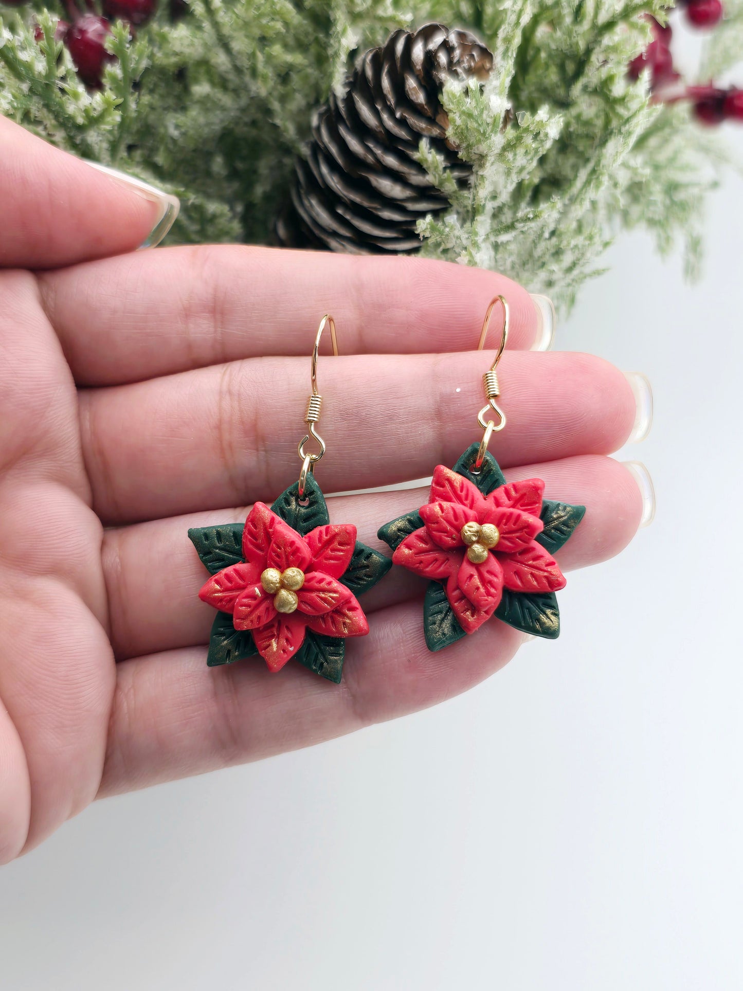 Red and Gold Poinsettia earrings