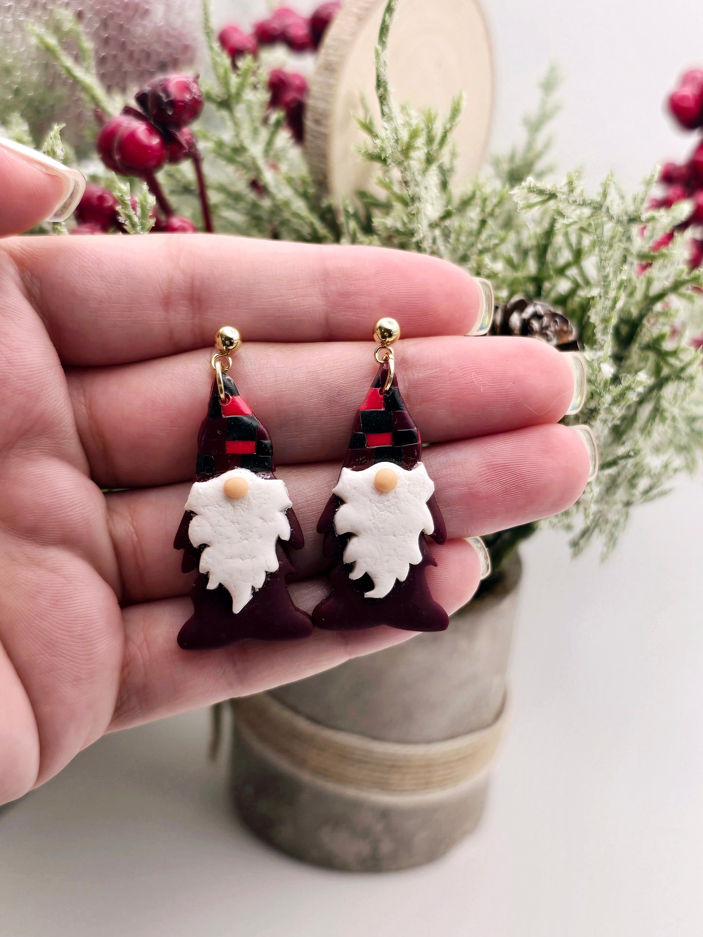 Plaid Gnomes earrings